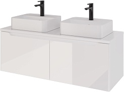 Dreja Мебель для ванной с двумя раковинами и столешницей W 125 подвесная белая – фотография-8